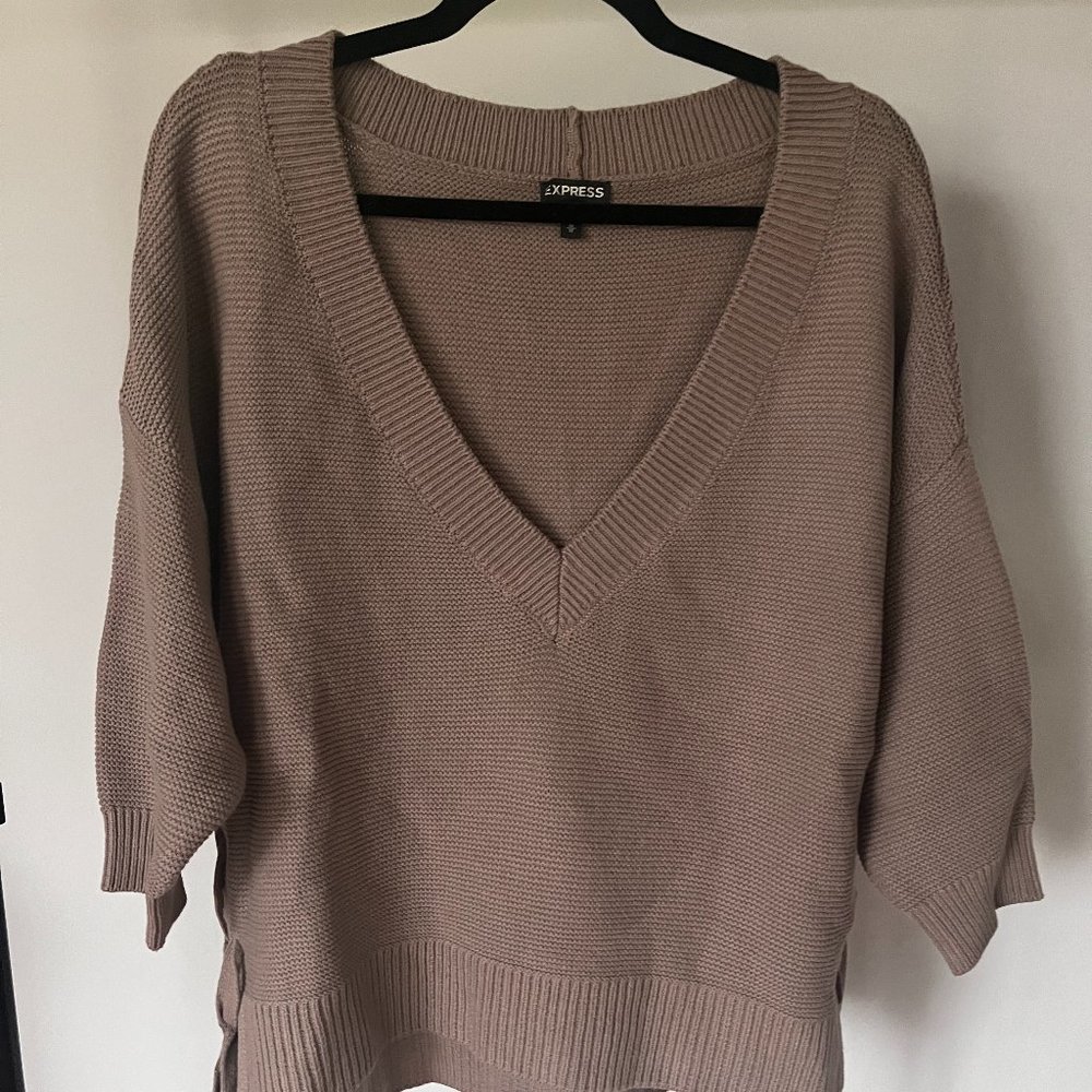 Express Tan Deep V Sweater with Side Ties